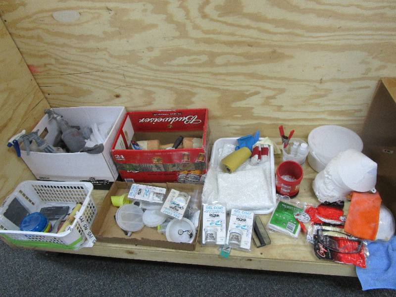 lot 138 image: Fiber Glass Repair Supplies and Various Paint Spraying Materials