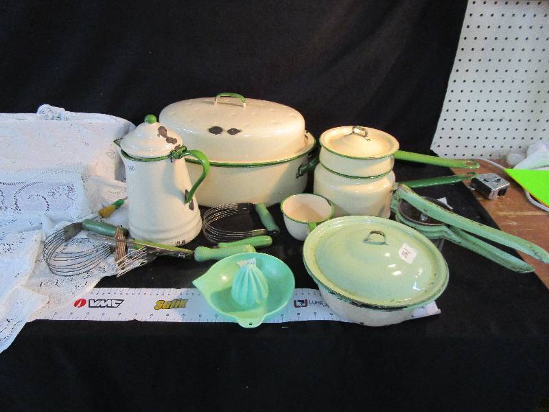 Enamel, Roaster, Double Boiler, Coffee Pot, Cup, Utilsils, Riceer and More