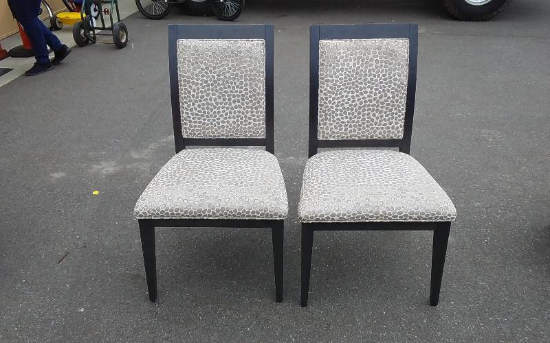 lot 11 image: Pair Of Upholstered Dining Chairs By Canadel Inc. (Made In Canada)