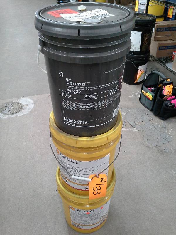 lot 33 image: Fifteen Gallons of Shell Corena PAO 32 Synthetic Compressor Lubricant