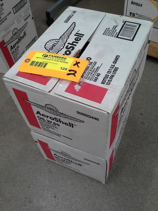 lot 125 image: Two Cases of Aeroshell W 80 Aviation Oil SAE 40