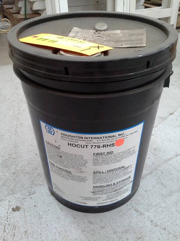 lot 134 image: Five Gallons of Houghton Hocut 776-RHS Semi-Synthetic Coolant for Machining and Grinding of Ferrous and Aluminum Alloys