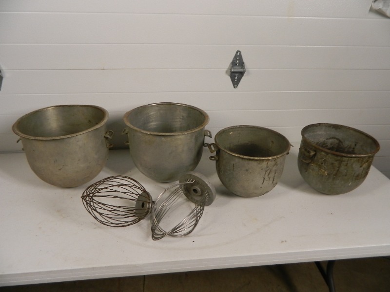 lot 94 image: 12 and 20 Qt Mixing Bowls and Wisks