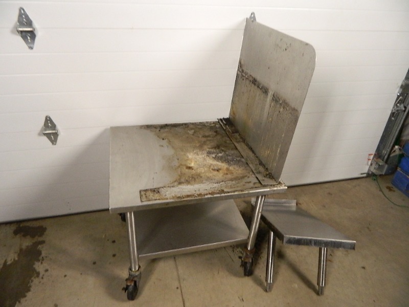 lot 2C image: Stainless Steel Equipment Stand on Wheels with Side Guard and More.