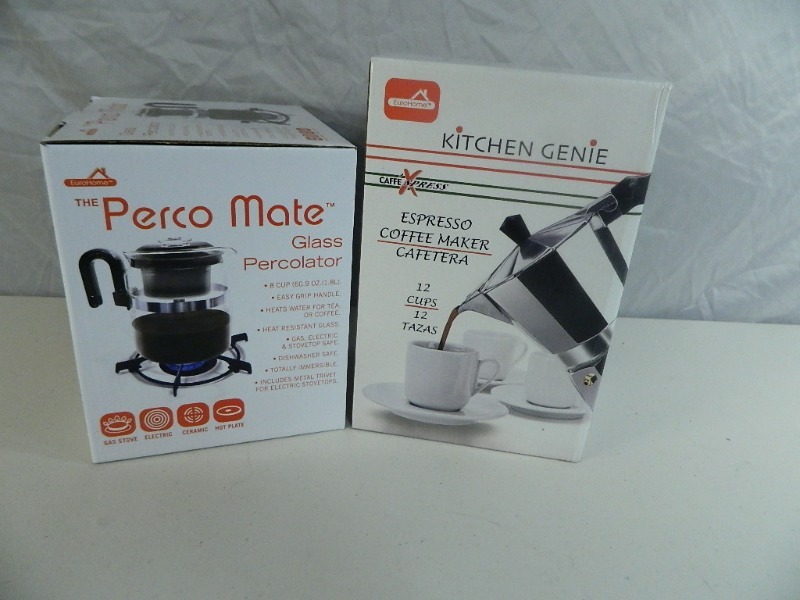 lot 61 image: New Glass Percolator and New Espresso Coffee Maker