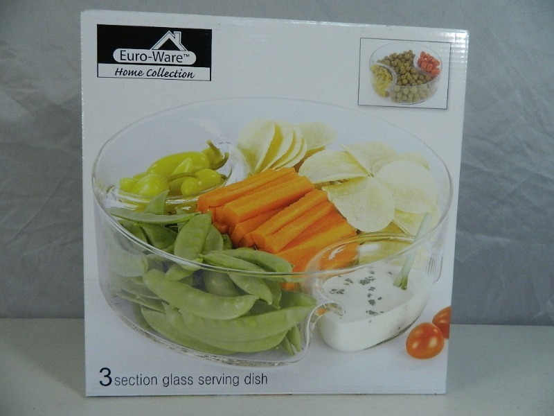 lot 87 image: New 3 Section Glass Serving Dish