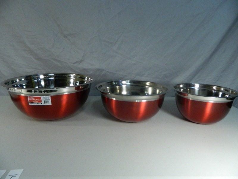 lot 135 image: New Stainless Steel Red Nesting Bowl Set