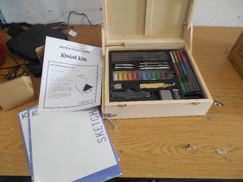 lot 21 image: KIMBALL KIDS 123 PIECE ART MEDIA SET W WOOD BOX CARRYING CASE