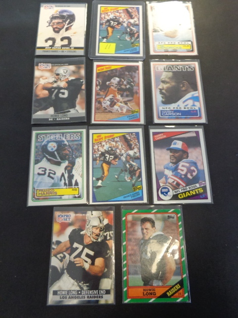 lot 83 image: Franco Harris, Harry Carson, Howie Long & Ted Hendricks Vintage Football Cards