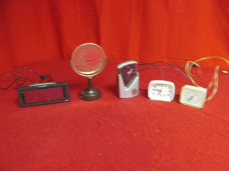 vintage dresser mirror, clocks