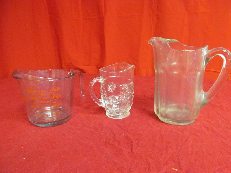 pitcher, creamer, Anchor Hocking measuring cup