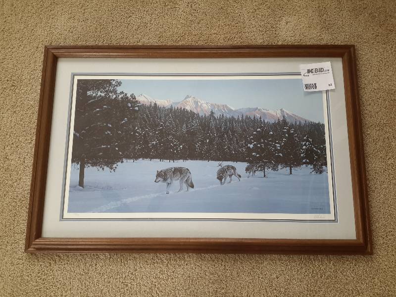 lot 62 image: Untitled, 2 Wolves in Winter, by RS Parker, 1982