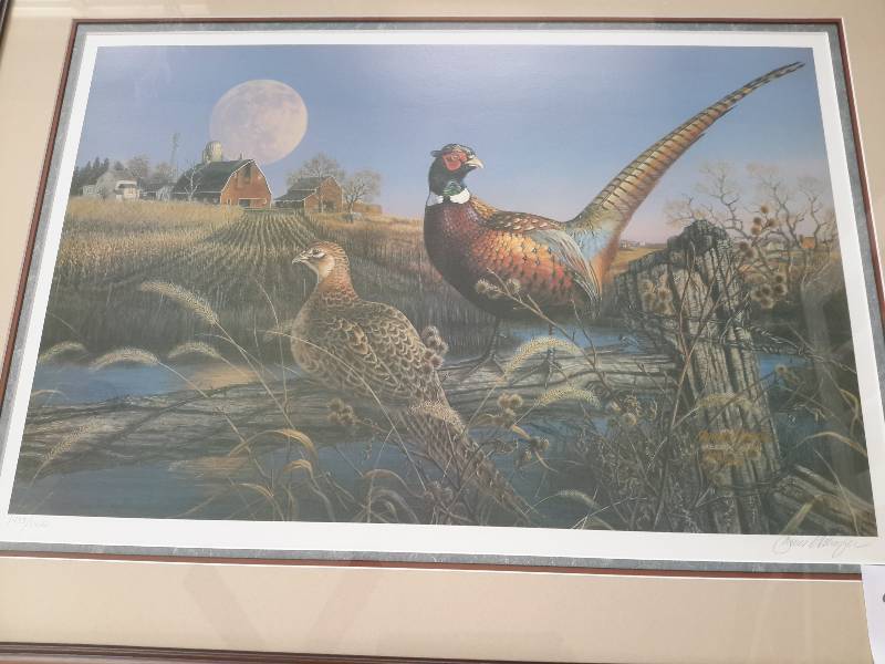 lot 35 image: Harvest Moon, James A Meger  Ring Neck Pheasants