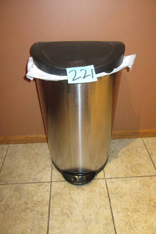 lot 221 image: Stainless steel Garbage can with foot peddle opener