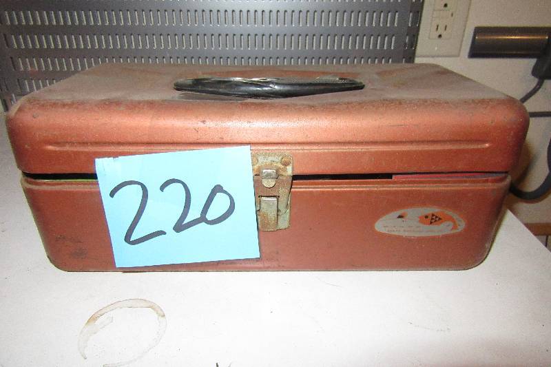 lot 220 image: Small fishing tackle box and tackle. Nice fillet knife.