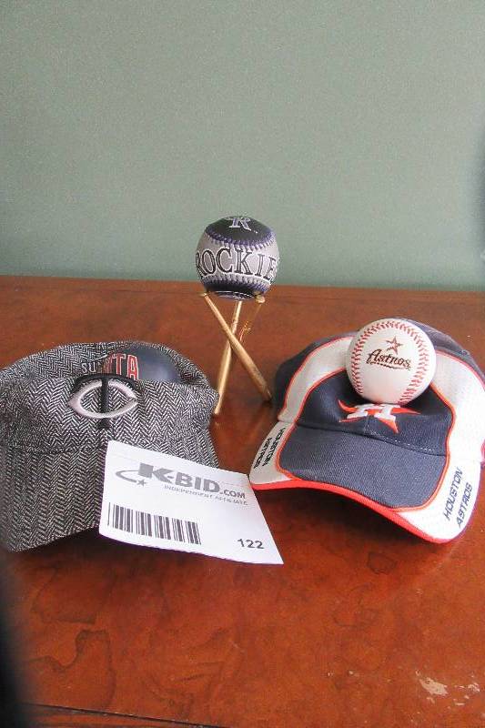 lot 122 image: Baseball memorabilia Twins Herringbone hat, Rockies Baseball, Astros hat