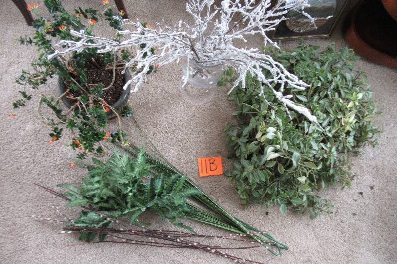 lot 11B image: 2 nice REAL plants and misc.  Artificial greens as pictured
