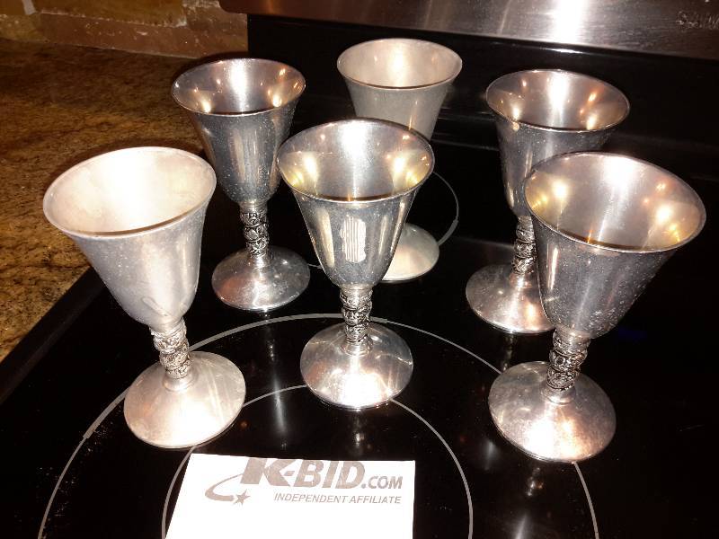 lot 89 image: 6 silver Stone wine glasses