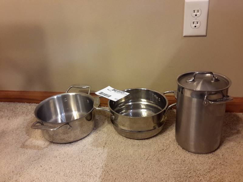 lot 105 image: All Clad Cooking pans as pictured