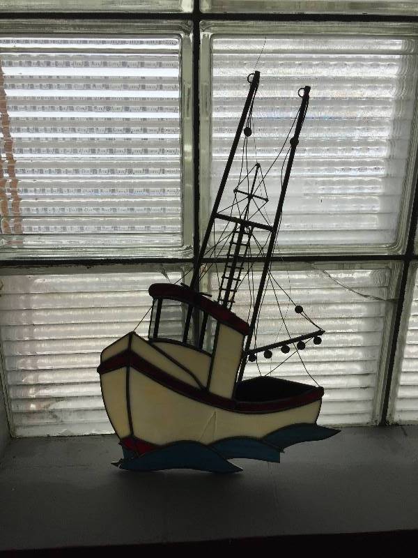 lot 32 image: Stained Glass Ship Boat