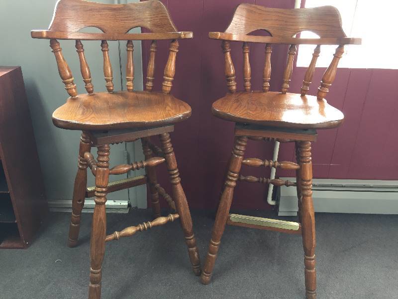 lot 34 image: Bar Stools Heavy Oak