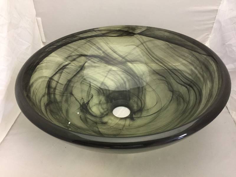 lot 11 image: Glass Sink - Grey  Black Swirl
