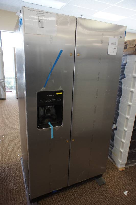 lot 5 image: BRAND NEW - WITH WARRANTY - AMANA MODEL # (ASI2575FRS) - Amana Side-by-Side Refrigerator with Dairy Center ASI2575FRS - Black-on-Stainless  - MSRP $ 1199.99