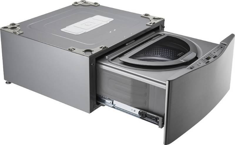 lot 17 image: NEW SCRATCH AND DENT - LG MODEL # (WD200CV) - LG - SideKick 1.0 Cu. Ft. 6-Cycle High-Efficiency Pedestal Washer - Graphite Steel - MSRP $ 799.99 - TESTED WORKS