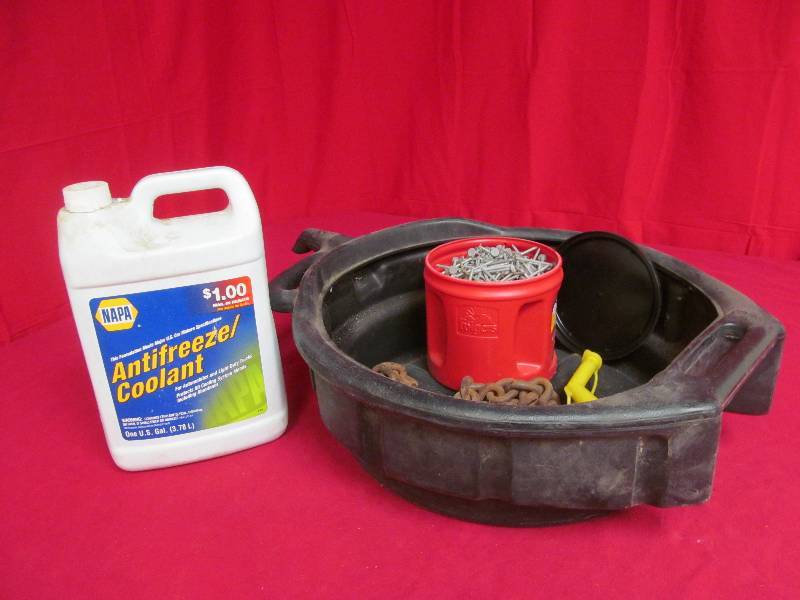 drain pan, antifreeze,chain,roofing nail