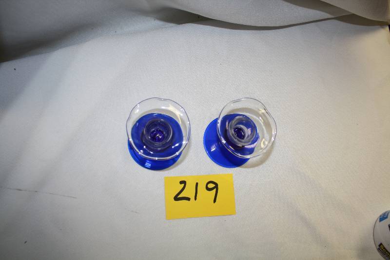 lot 219 image: Princess House Cobalt Blue Base Crystal Taper Candlestick Holders