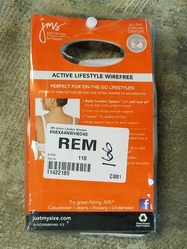 lot 166 image: Just My Size Active Lifestyle Wirefree Bra - White 40 D