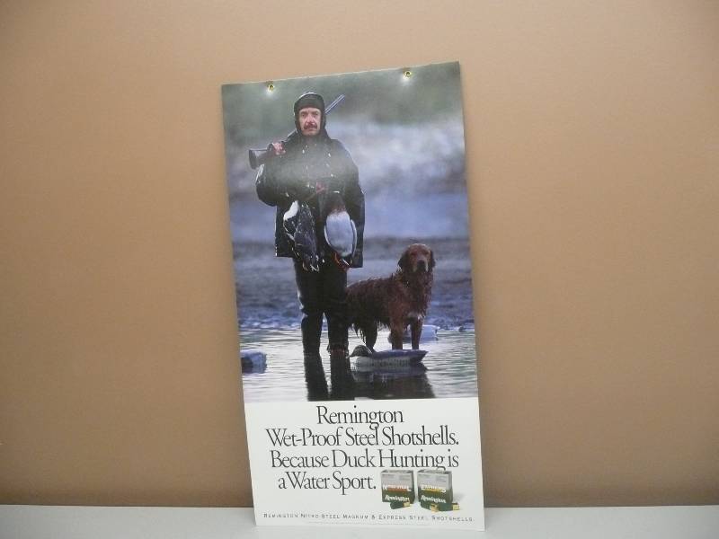 lot 27 image: Remmington Vintage NOS Double Sided Advertising Poster - Approx 15wide 30tall WVINTAGE GUN CLEANING SUPPLIES & HOLDER - SEE PICTURES