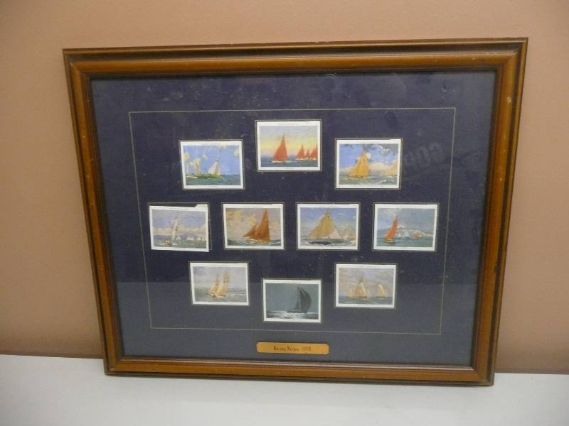 lot 40 image: VINTAGE RACING YACHTS FRAMED TOBACCO CARDS - APPROX 22 BY 18 - SEE PICTURES