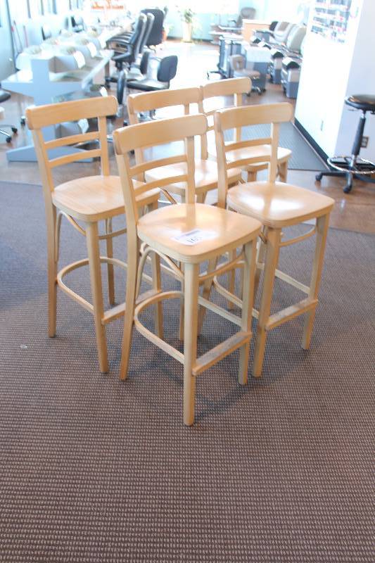 lot 165 image: Lot of (5) Wood Bar Chairs