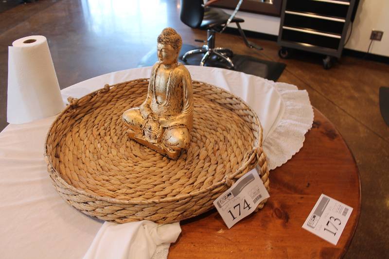 lot 174 image: Bhudda Statue, Wicker Basket
