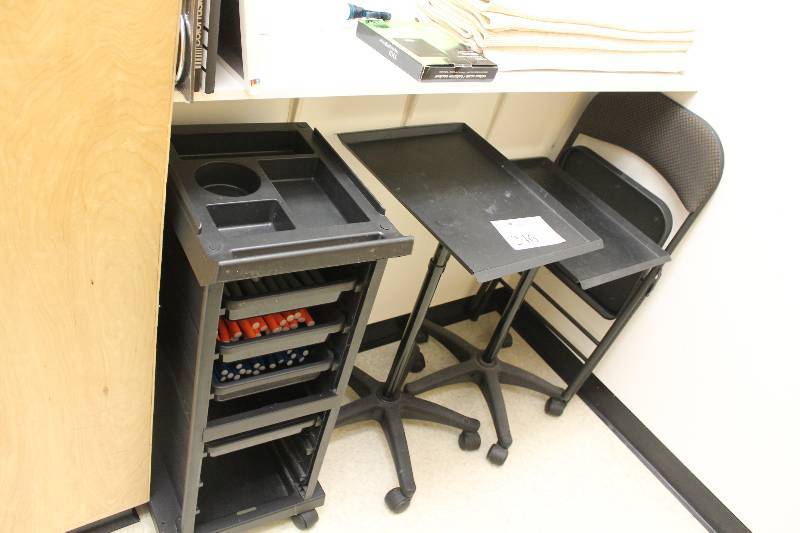 lot 246 image: 3-Rolling Stands, Folding Chair