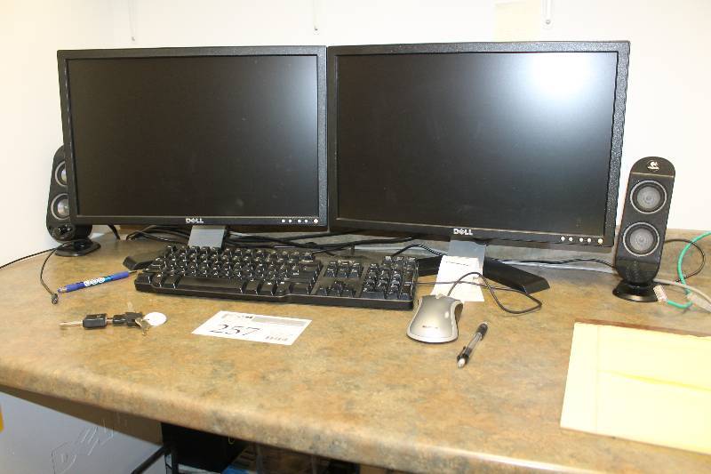 lot 257 image: Computer Monitor x2, Keyboard, Mouse, Speakers