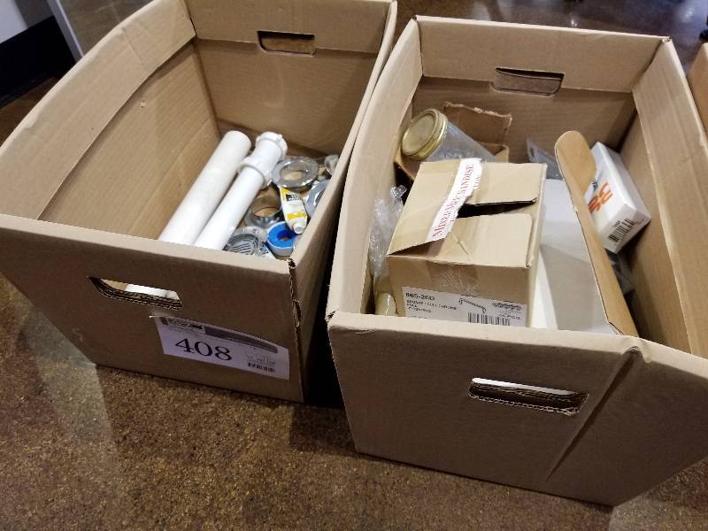 lot 408 image: Lot of (2) Boxes of Misc Hardware, Plumbing