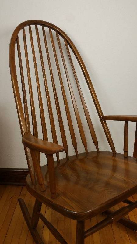 lot 14 image: Solid Oak High Back Rocking Chair