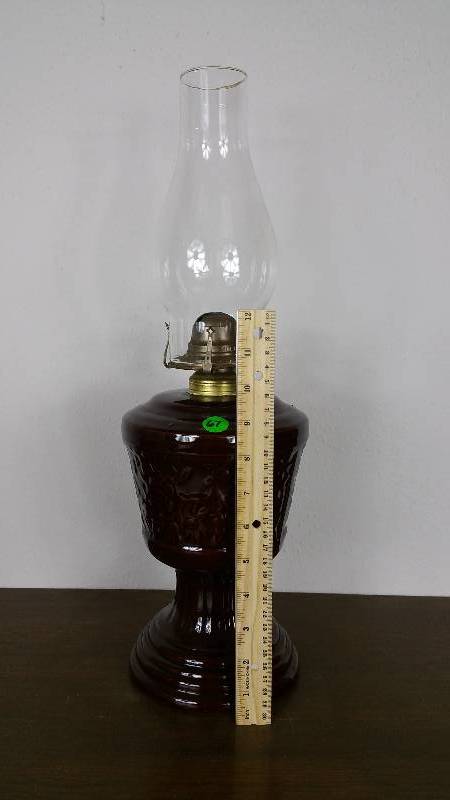 lot 67 image: Antique White Flame in Brown Ceramic Kerosene Lantern