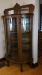 Antique Curved Glass Oak Curio