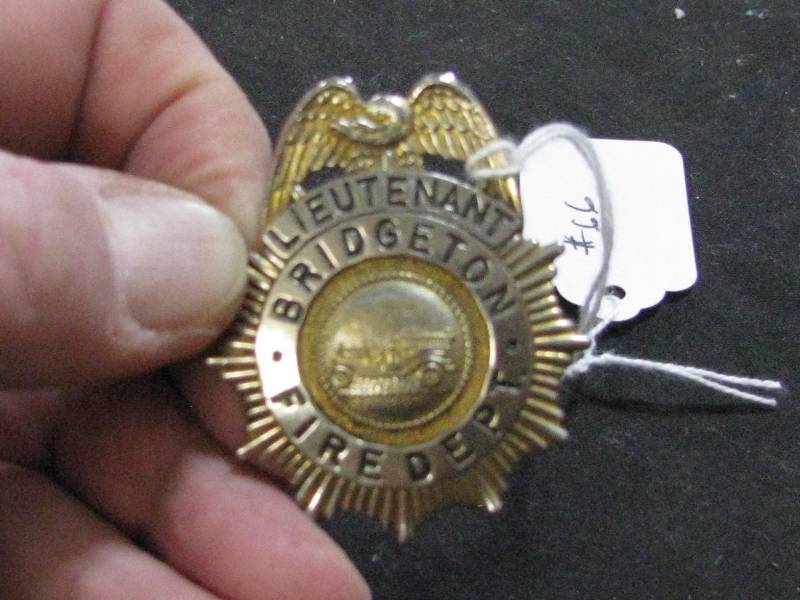 lot 66 image: Retired Lieutenant Bridgeton Fire Dept Hat Badge