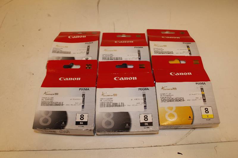 lot 9 image: 4 x Canon CLI-8BK and 2 x Canon CLI-8Y Original OEM Inkjet Cartridges For iP4500, iP 4500