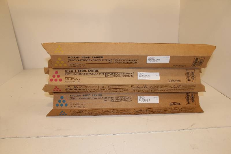 lot 13 image: Genuine Ricoh Savin Lanier Toner MP C3501 Magenta Cyan Yellow OEM