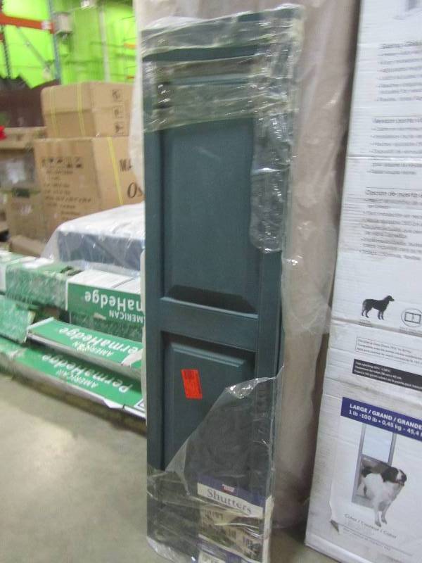 lot 105 image: Builders Edge 15 in. x 59 in. Raised Panel Vinyl Exterior Shutters Pair in #028 Forest Green