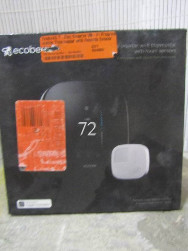 lot 4 image: Ecobee3 7-Day Smarter Wi-Fi Programmable Thermostat with Remote Sensor, HomeKit Enabled