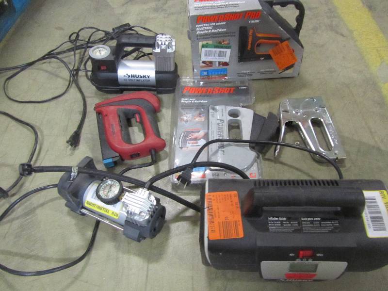 lot 36 image: pallet of tire inflators staplers