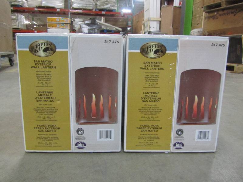 lot 62 image: Hampton Bay Outdoor Lanterns. San Mateo Outdoor Terra Cotta Wall Lantern (x4)
