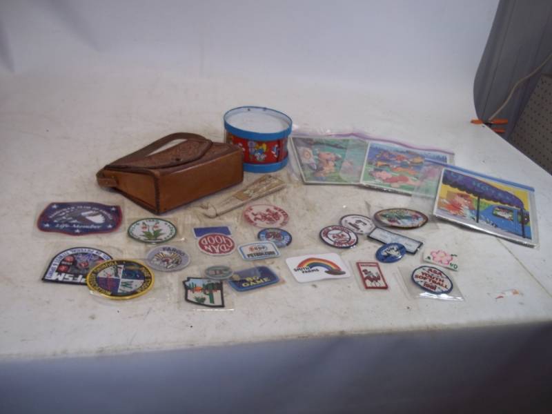 Toy Drum, Leather purse, Fan Puzzles, Patches and pins
