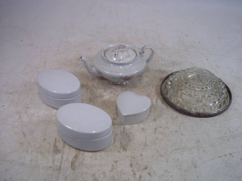 Porcelain Trinket boxes with lids, W.H. Grindley Teapot, Light shade